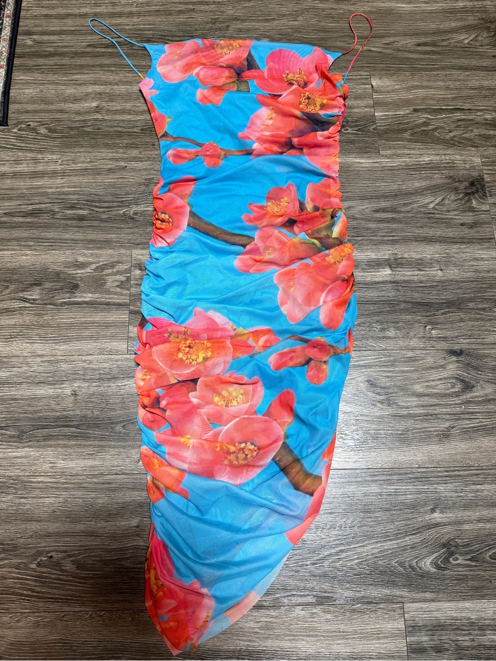 Zara Blue Floral Asymmetrical Slip Dress
